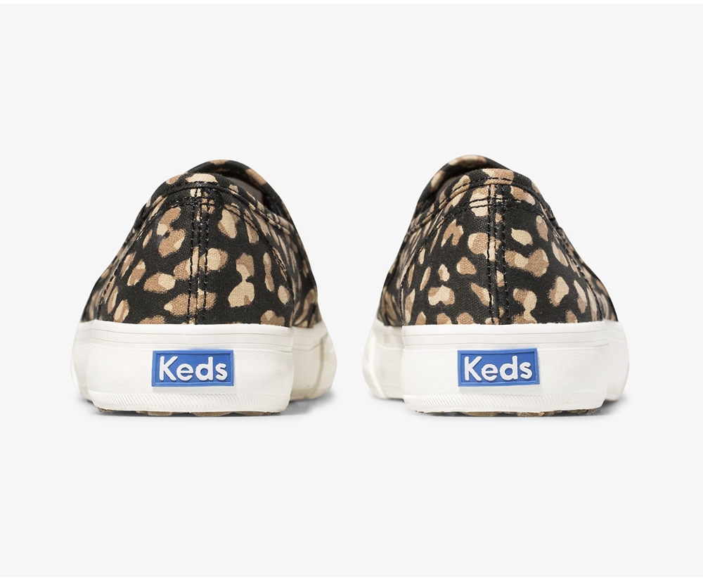 Slip On Γυναικεια - Keds Washable Double Decker Animal - Μαυρα/Λεοπαρ - IFXNM4098